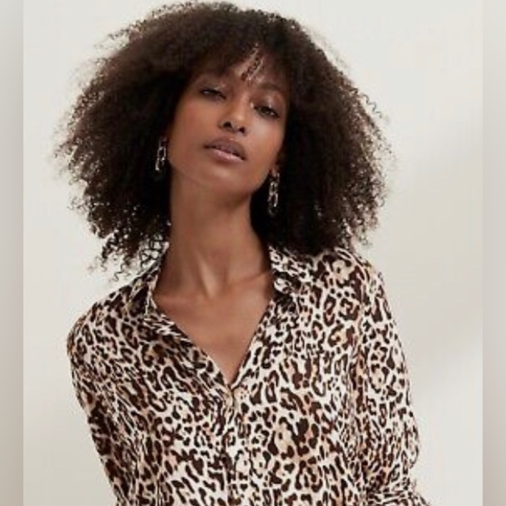 Banana Republic Womens Brown Dillon Classic Fit Leopard Button Blouse Small